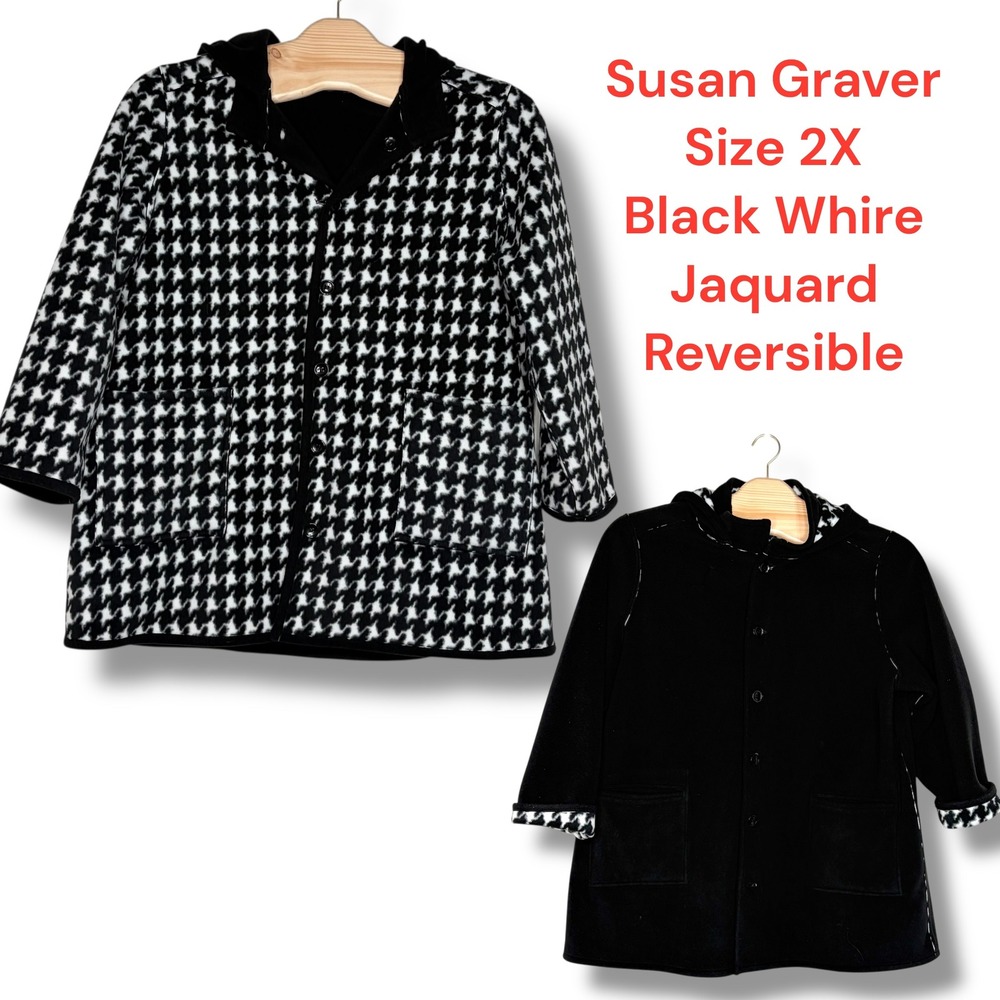 Susan Graver Reversible Black White Houndstooth Jacquard Jacket Size‎ 2X